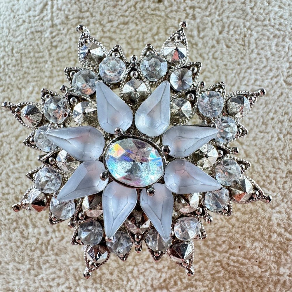 Elegant Silver Gemstones Floral Brooch